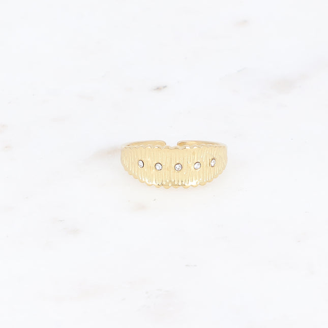 Bague - lignes striées et 5 oxydes de zirconium