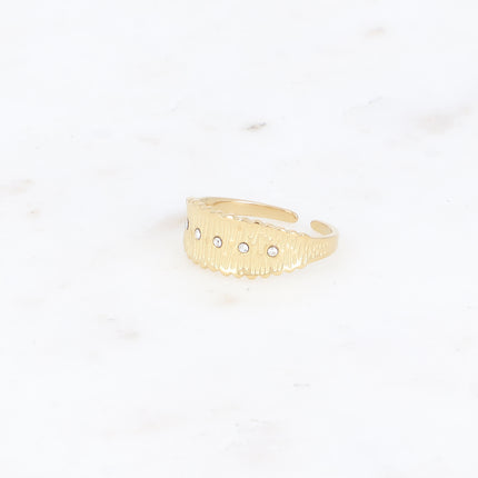 Bague - lignes striées et 5 oxydes de zirconium