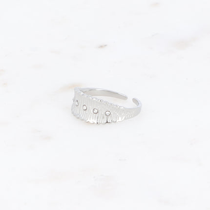 Bague - lignes striées et 5 oxydes de zirconium