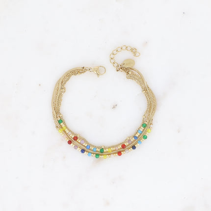 Bracelet Ellyn - 5 rangs, mailles miroir, forçat et torsadée avec pierres naturelles