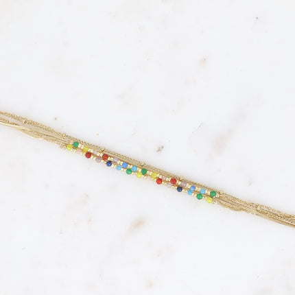 Bracelet Ellyn - 5 rangs, mailles miroir, forçat et torsadée avec pierres naturelles