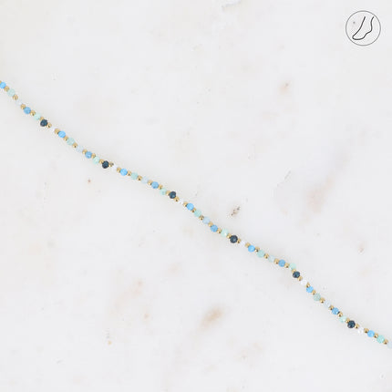 Chevillère Liorah - sur fil avec pâtes de verres et perles en acier inoxydable