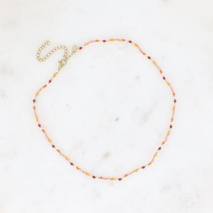 Collier ras de cou Liorah - sur fil avec pâtes de verres et perles en acier inoxydable