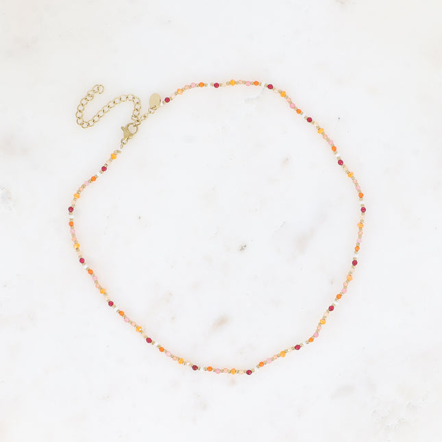 Collier ras de cou Liorah - sur fil avec pâtes de verres et perles en acier inoxydable