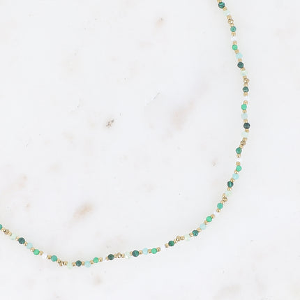 Collier ras de cou Liorah - sur fil avec pâtes de verres et perles en acier inoxydable