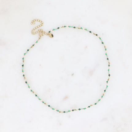 Collier ras de cou Liorah - sur fil avec pâtes de verres et perles en acier inoxydable
