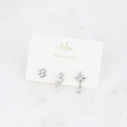 Set de 3 piercings (cristaux amandes, carré et étoile)