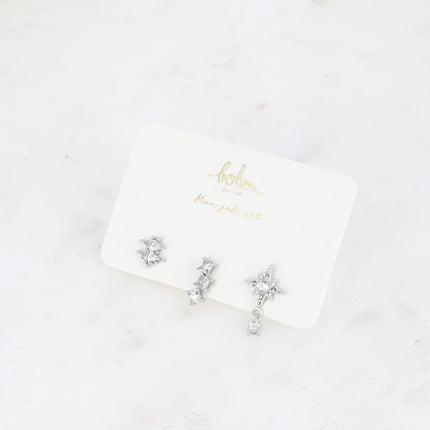 Set de 3 piercings (cristaux amandes, carré et étoile)