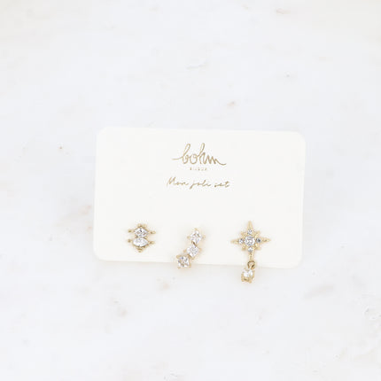 Set de 3 piercings (cristaux amandes, carré et étoile)