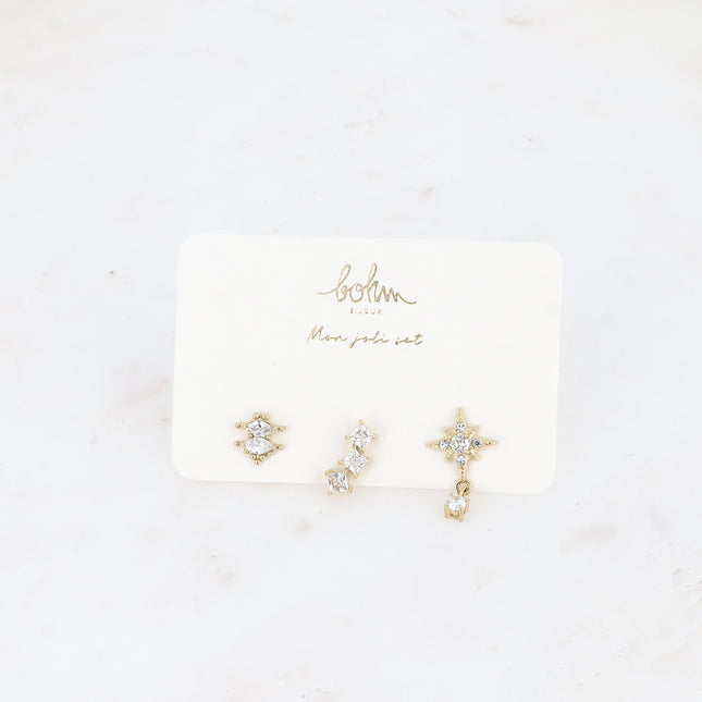 Set de 3 piercings (cristaux amandes, carré et étoile)