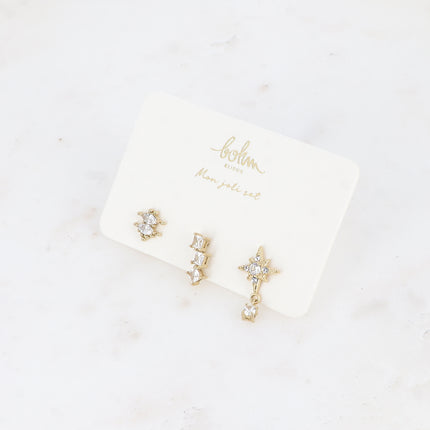 Set de 3 piercings (cristaux amandes, carré et étoile)