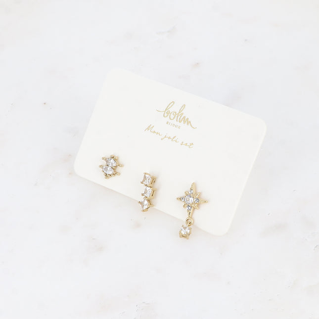 Set de 3 piercings (cristaux amandes, carré et étoile)