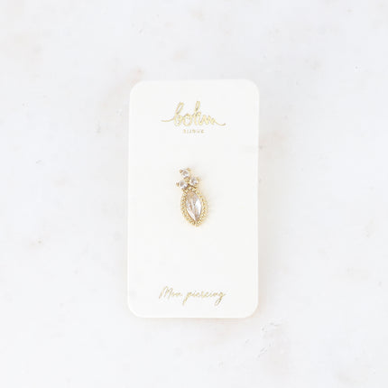 Piercing - cristal amande et oxydes de zirconium, contour effet milgrain