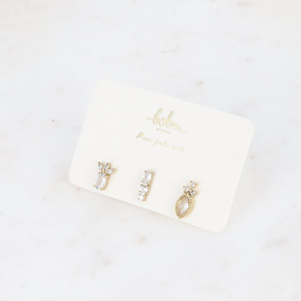 Set de 3 piercings (ananas, cristaux, amande)