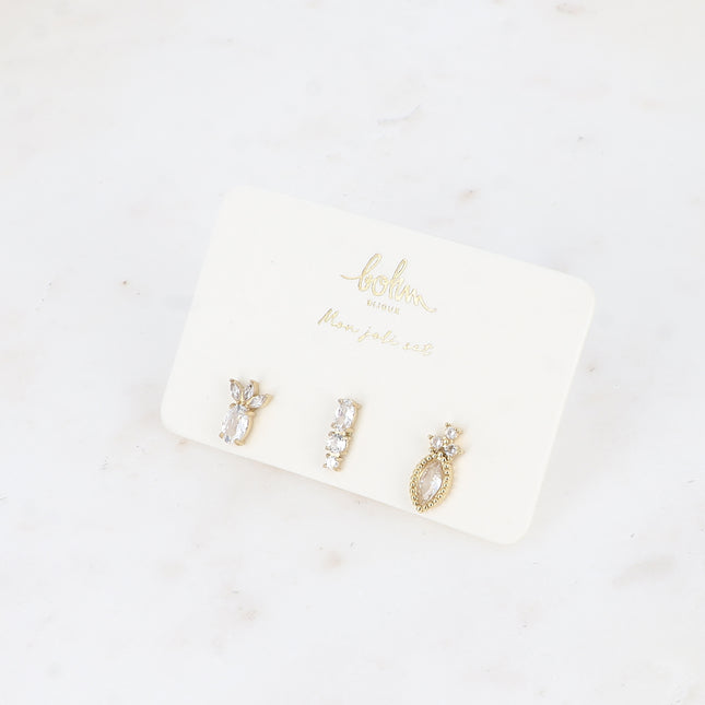 Set de 3 piercings (ananas, cristaux, amande)