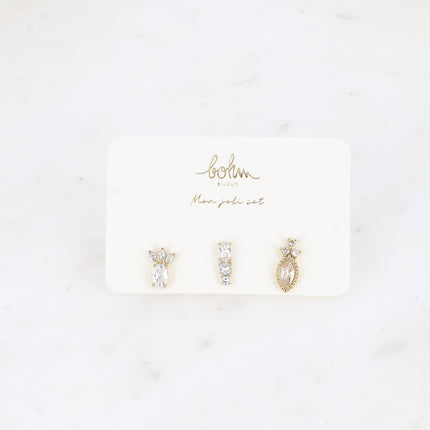 Set de 3 piercings (ananas, cristaux, amande)