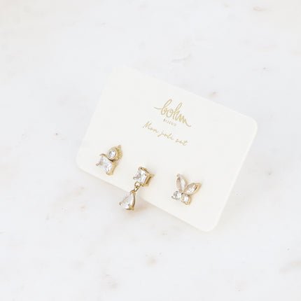 Set de 3 piercings (rond et rectangle, carré et goutte et papillon)