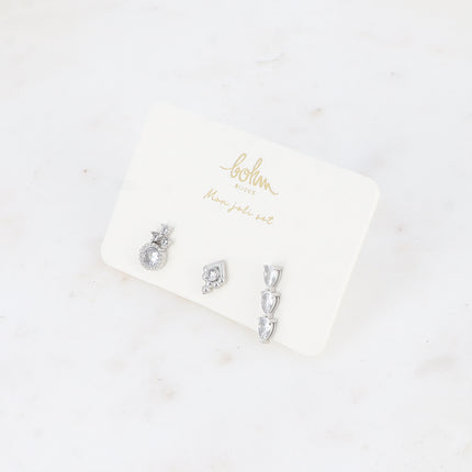 Set de 3 piercings (cristaux ronds, gouttes)