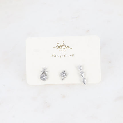 Set de 3 piercings (cristaux ronds, gouttes)