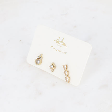 Set de 3 piercings (cristaux ronds, gouttes)