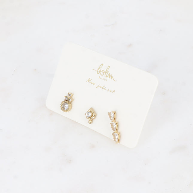 Set de 3 piercings (cristaux ronds, gouttes)