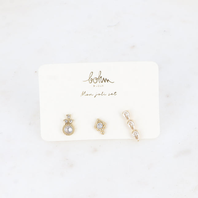 Set de 3 piercings (cristaux ronds, gouttes)