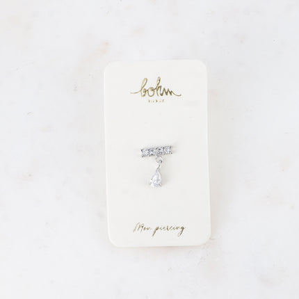 Piercing - barre avec oxydes de zirconium et cristal goutte