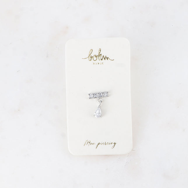 Piercing - barre avec oxydes de zirconium et cristal goutte