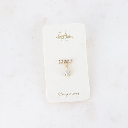 Piercing - barre avec oxydes de zirconium et cristal goutte