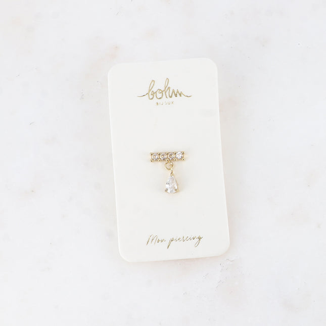 Piercing - barre avec oxydes de zirconium et cristal goutte