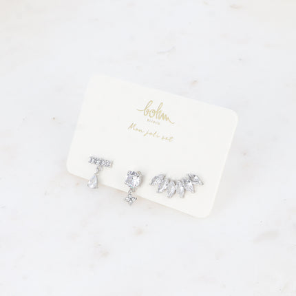 Set de 3 piercings (barre & goutte, trèfle & rond, feuillage)