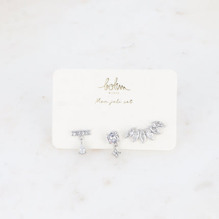 Set de 3 piercings (barre & goutte, trèfle & rond, feuillage)