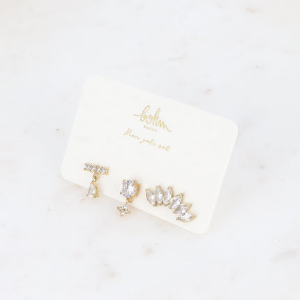 Set de 3 piercings (barre & goutte, trèfle & rond, feuillage)