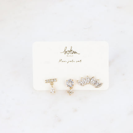 Set de 3 piercings (barre & goutte, trèfle & rond, feuillage)