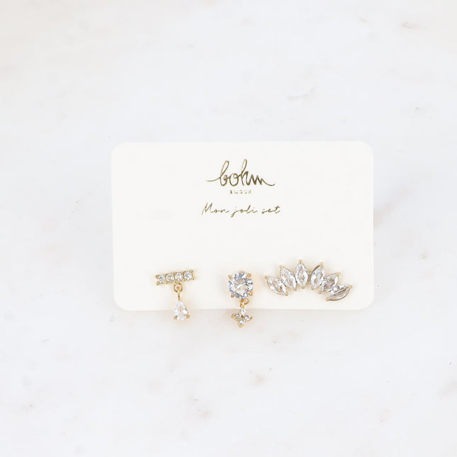 Set de 3 piercings (barre & goutte, trèfle & rond, feuillage)