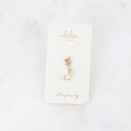 Piercing - serpent, cristal goutte pendant