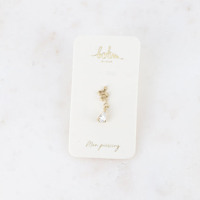 Piercing - serpent, cristal goutte pendant