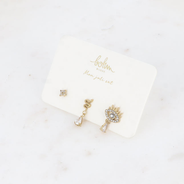 Set de 3 piercings (trèfle, serpent & goutte, oeil)