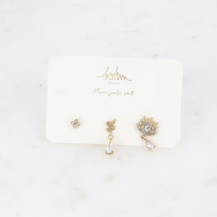 Set de 3 piercings (trèfle, serpent & goutte, oeil)