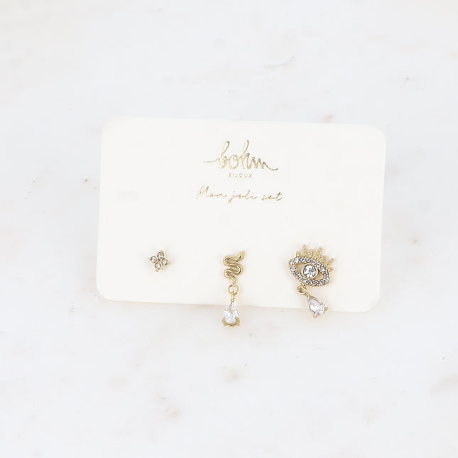 Set de 3 piercings (trèfle, serpent & goutte, oeil)