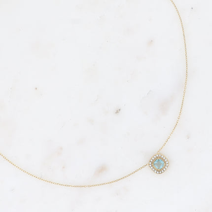 Collier - cristal carré et oxydes de zirconium