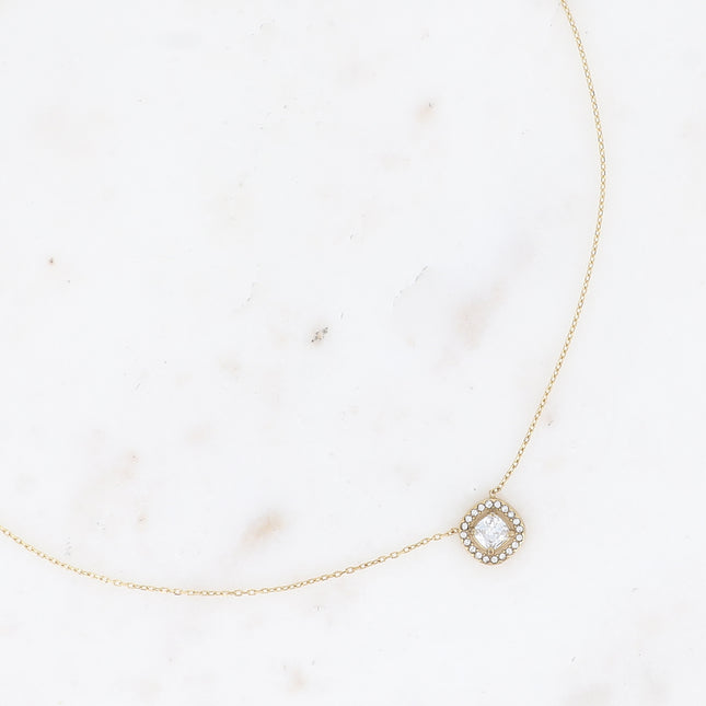 Collier - cristal carré et oxydes de zirconium