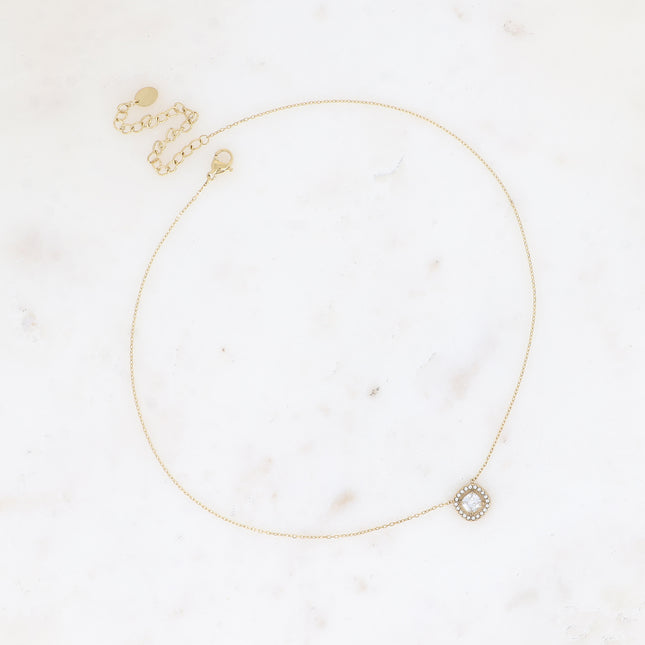 Collier - cristal carré et oxydes de zirconium