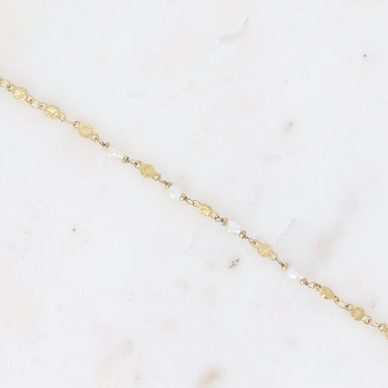 Bracelet - maille ronde avec étoile gravée et perles d'eau douce