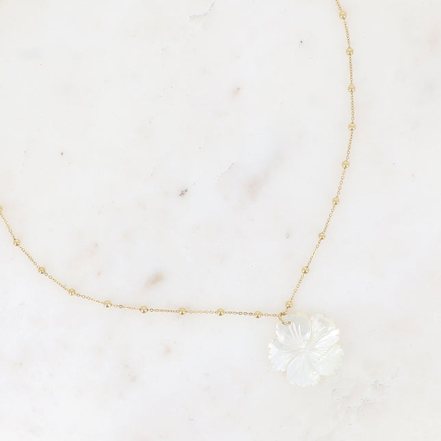 Collier - pendentif fleur nacrée 23mm