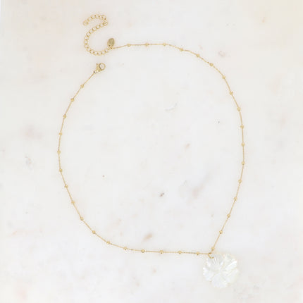 Collier - pendentif fleur nacrée 23mm