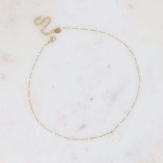 Collier - chaîne avec émail, pendentif fleur nacrée 12mm
