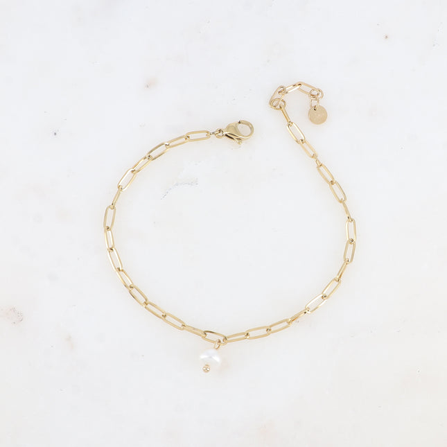 Bracelet - maille ovale allongée avec perle d'eau douce