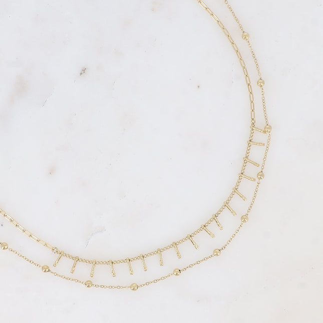 Collier Melissan - 2 rangs, chaîne à boules et barres martelées