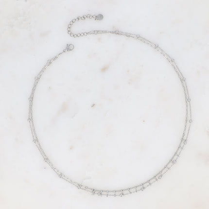 Collier Melissan - 2 rangs, chaîne à boules et barres martelées